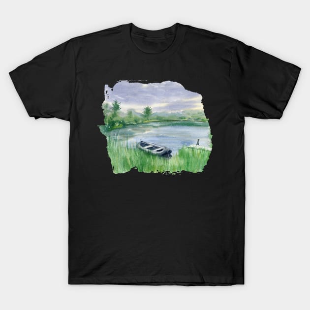 Peaceful Lake Watercolor Illustration T-Shirt by gronly